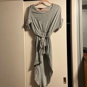 High lo grey belted dress